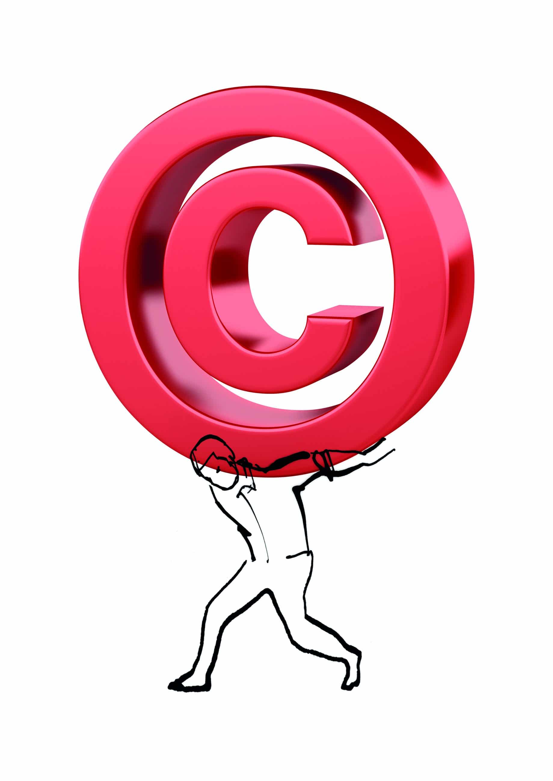 advertising-carl-rieck-hiscox-white Gezeichneter Mann trägt rotes Copyright Zeichen
